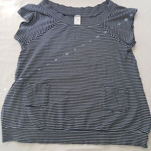 Freya Navy Blue Striped Shirt Tunic Sz Large Boat Neck Pockets